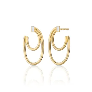 18K Gold Double Oval “Galaxy Wrap Hoop” Earrings with Baguette Diamond