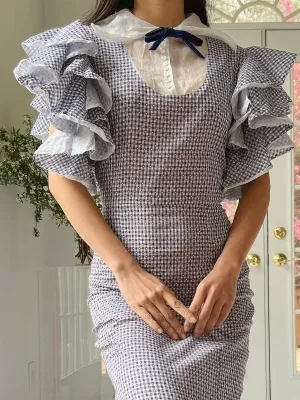 1930s Cotton and Organza Flutter Sleeve Gown - XS/S