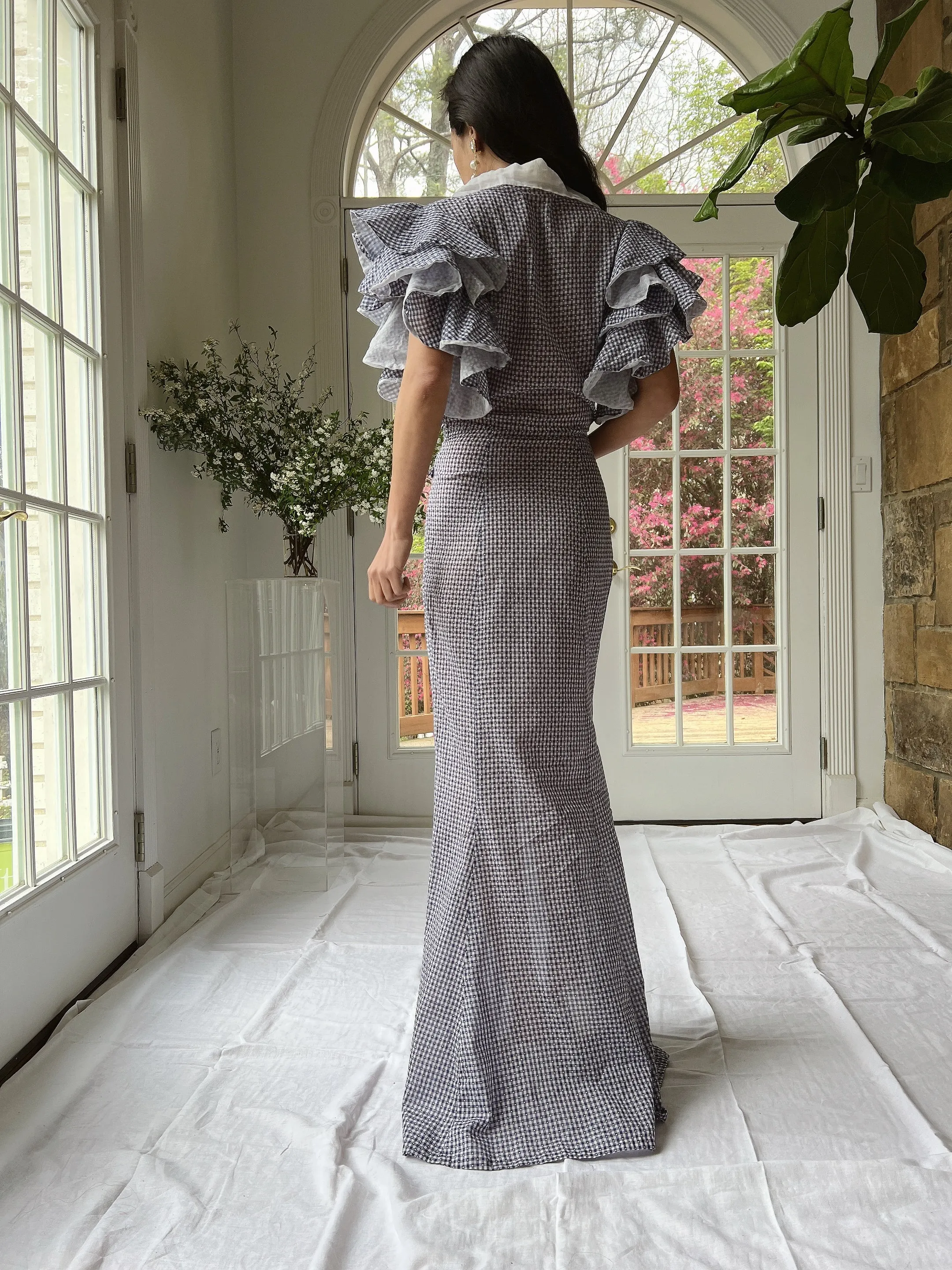 1930s Cotton and Organza Flutter Sleeve Gown - XS/S
