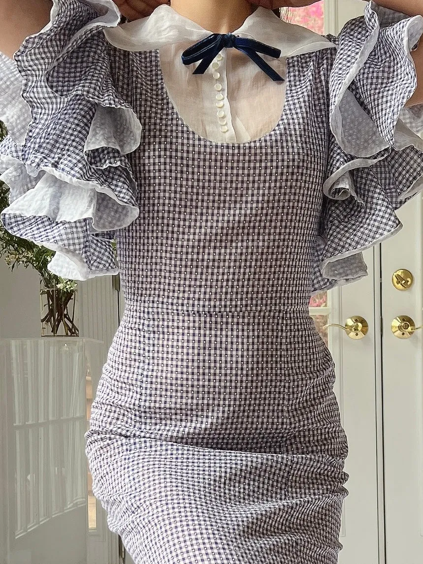 1930s Cotton and Organza Flutter Sleeve Gown - XS/S