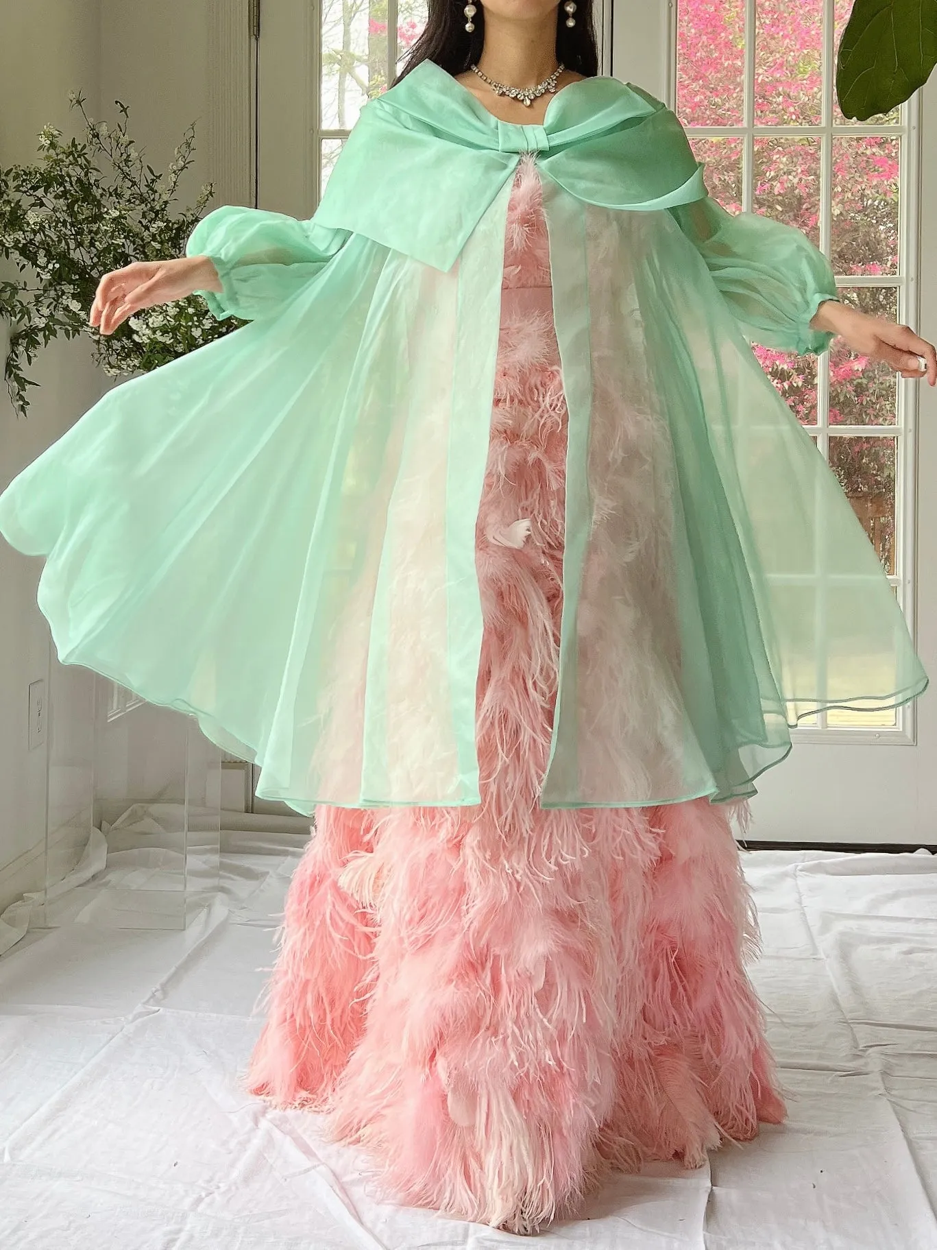 1960s Silk Chiffon Puff Sleeves Duster - OSFM