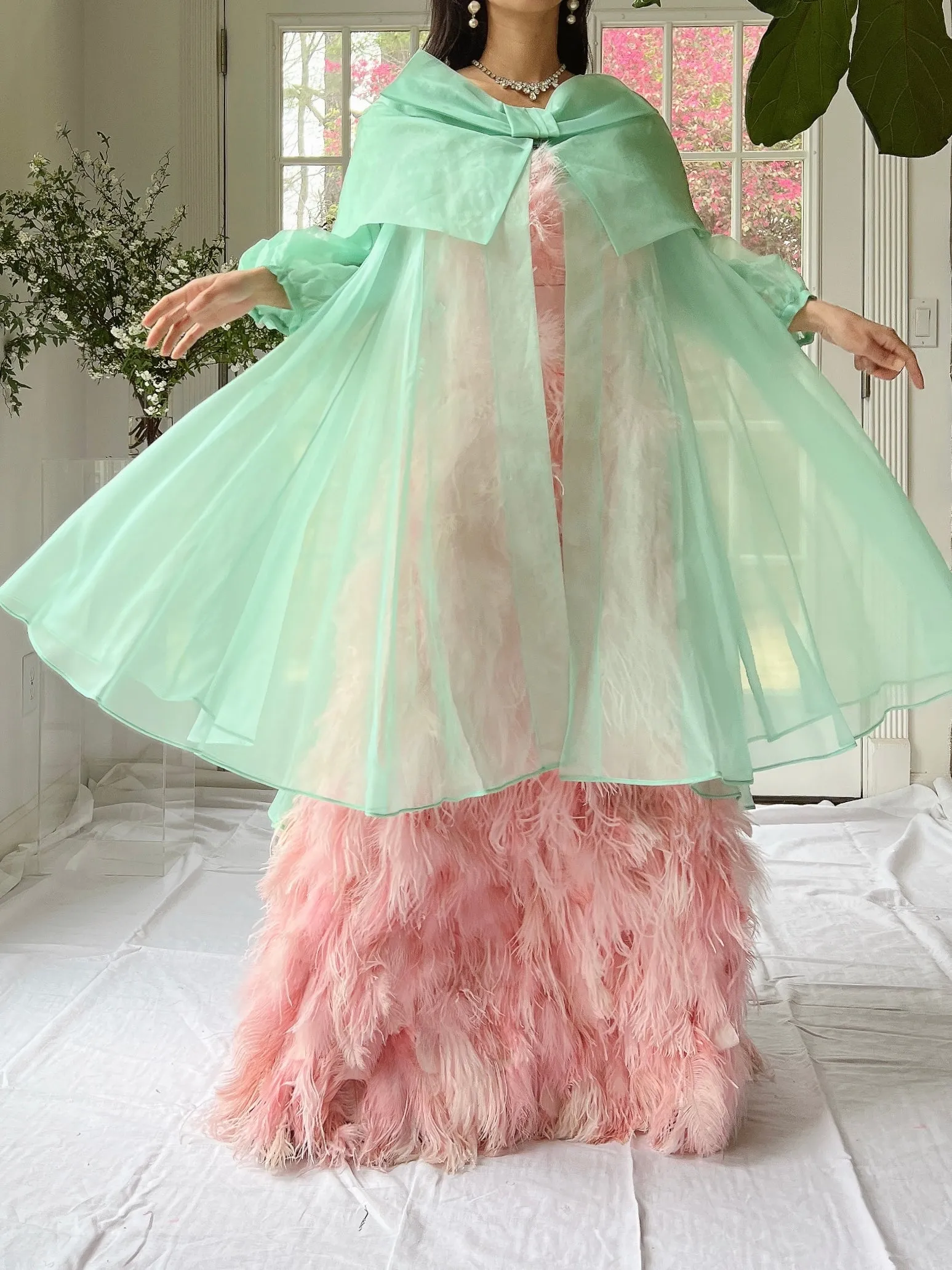 1960s Silk Chiffon Puff Sleeves Duster - OSFM