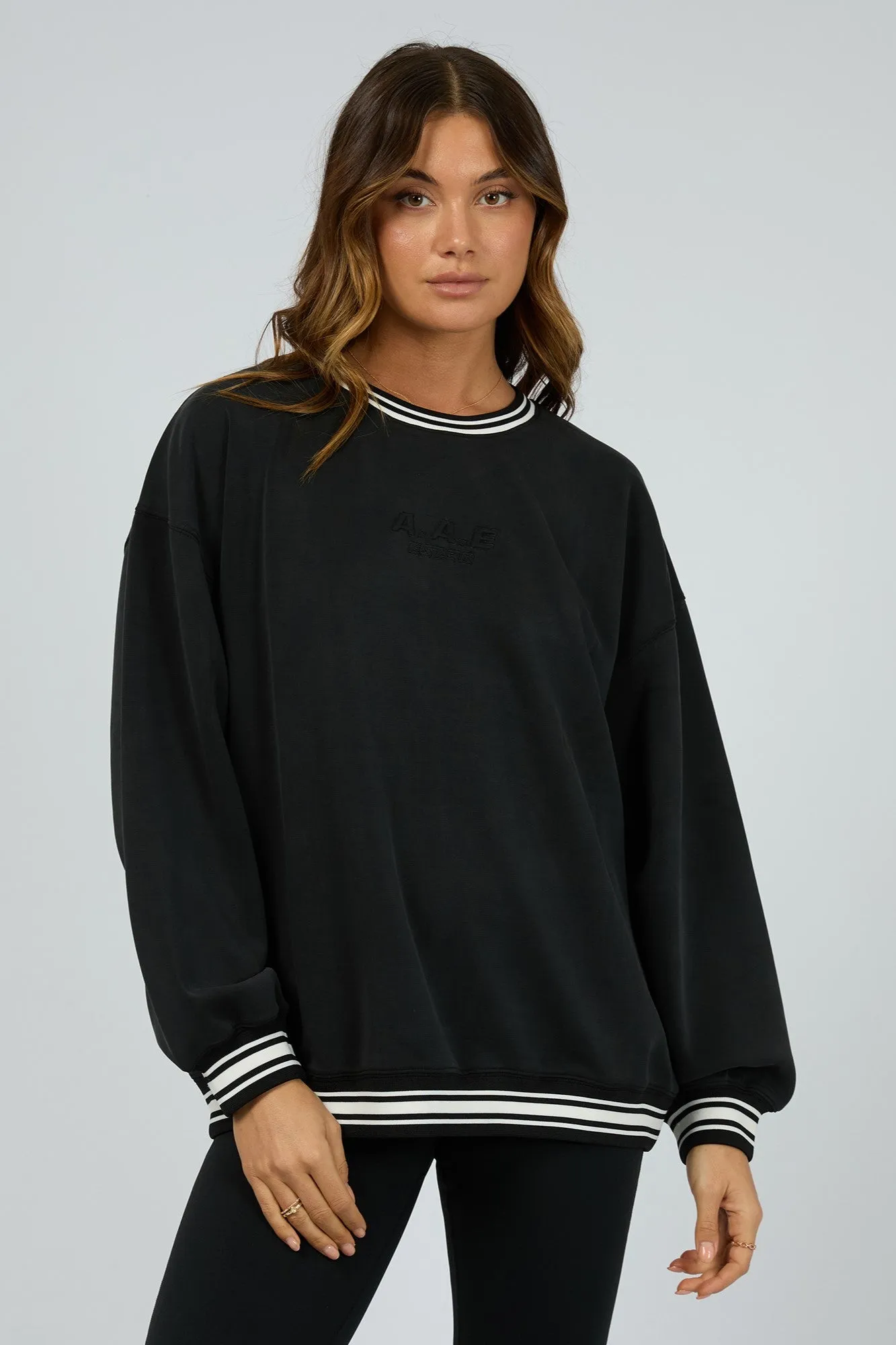 All About Eve Luxe Active College Crew Sweater Black