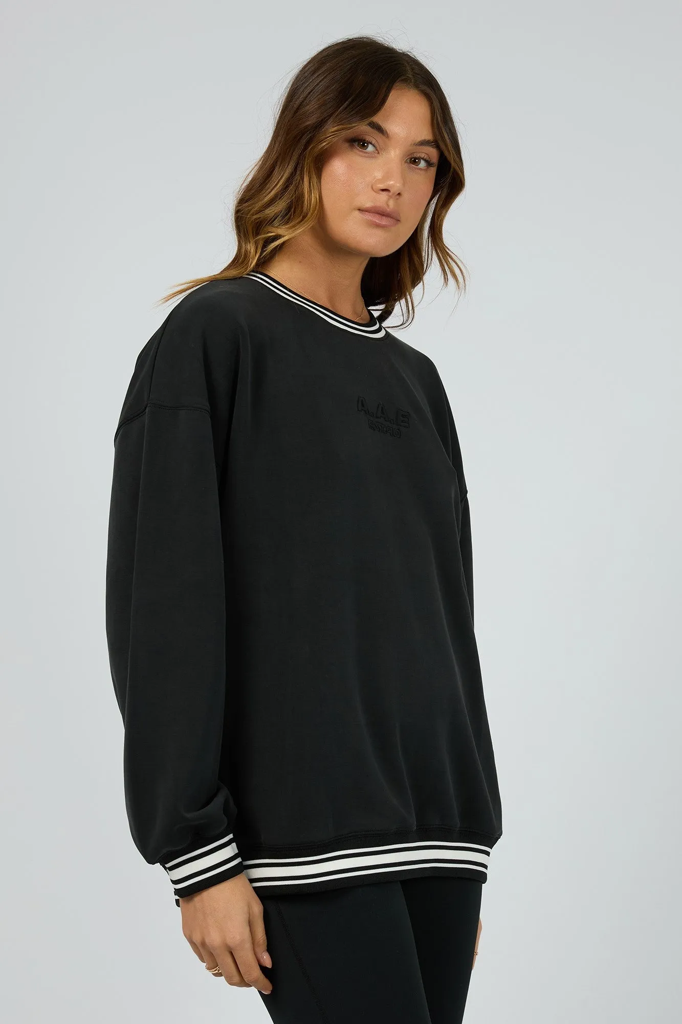 All About Eve Luxe Active College Crew Sweater Black