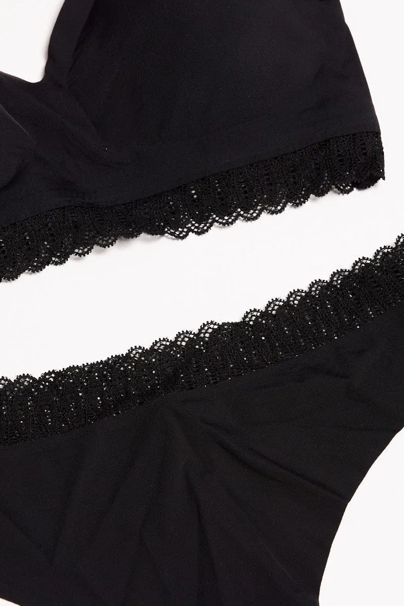 Black Lace Trim Bralette and Knickers Lingerie Set