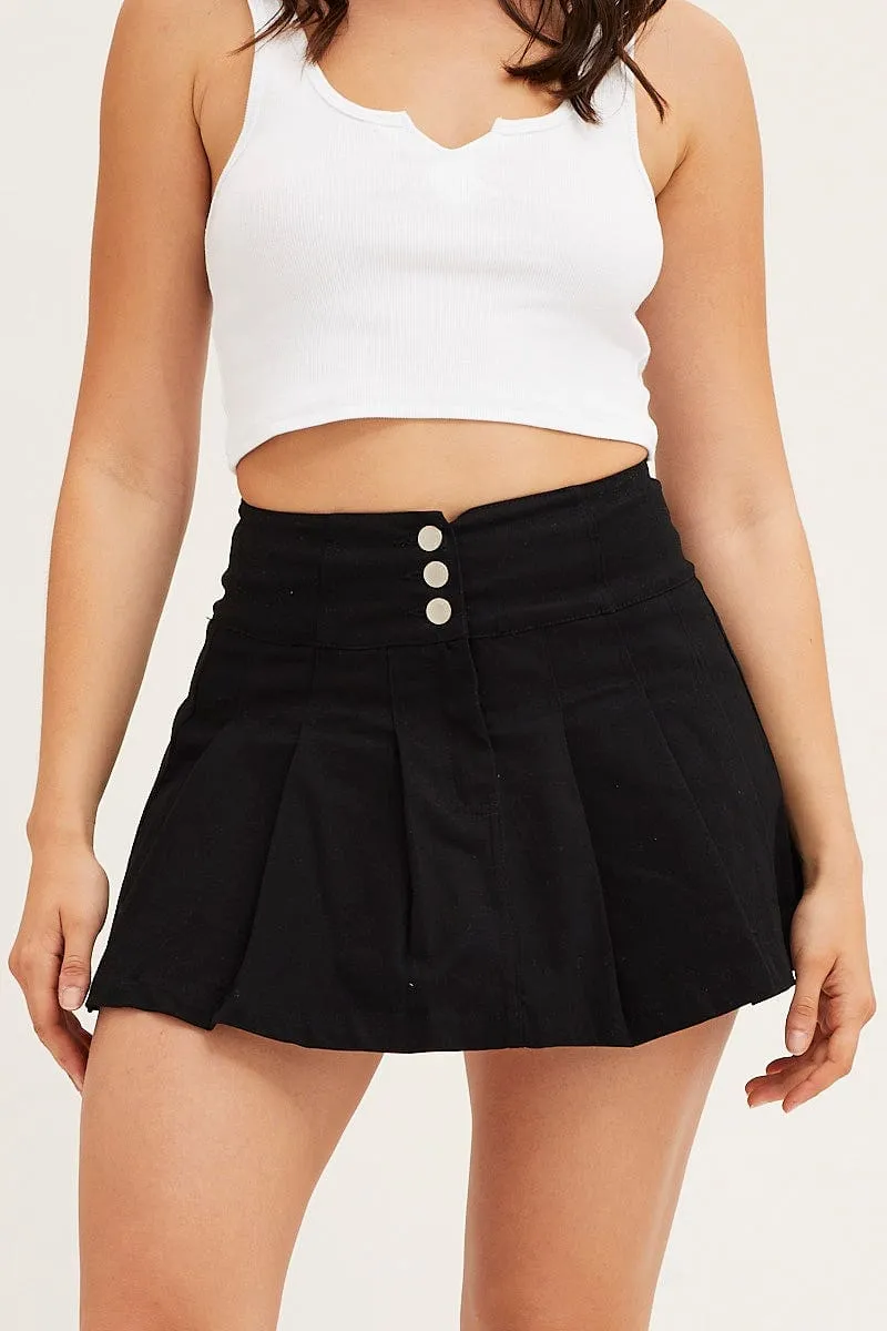 Black Mid Rise Pleated Mini Skirt
