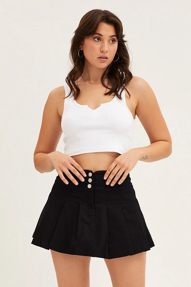 Black Mid Rise Pleated Mini Skirt