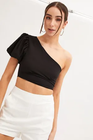 Black One Shoulder Crop Top