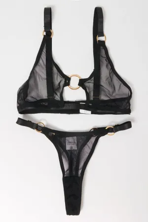 Black Ring Linked Mesh Lingerie Set