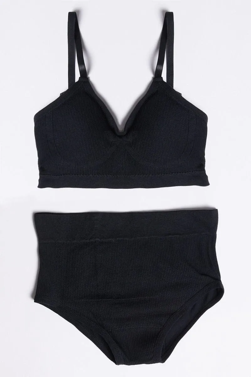 Black Seamless Lingerie Set