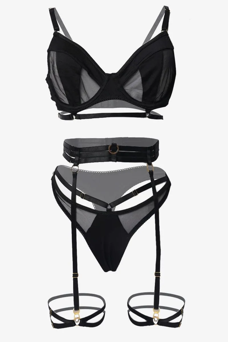 Black Strap Detail Lingerie Set