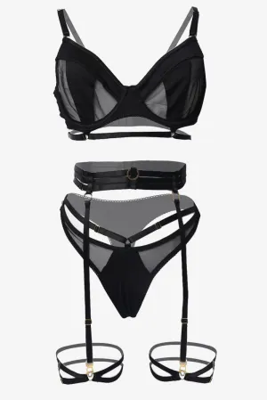 Black Strap Detail Lingerie Set