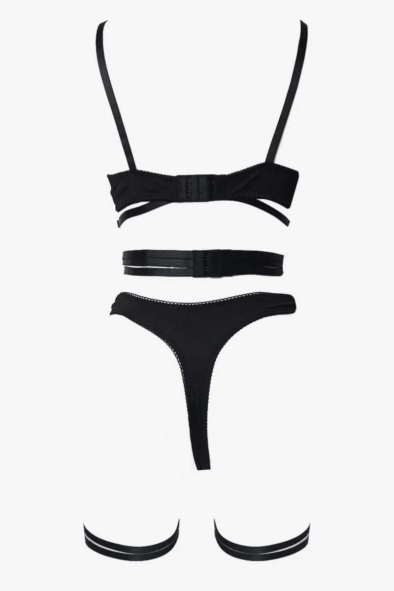 Black Strap Detail Lingerie Set