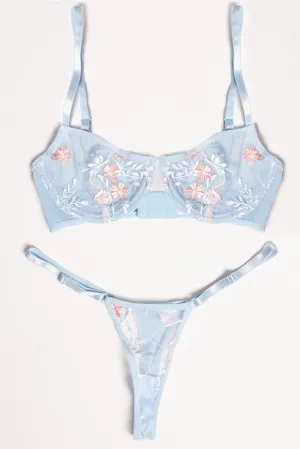 Blue Embroidery Lingerie Set