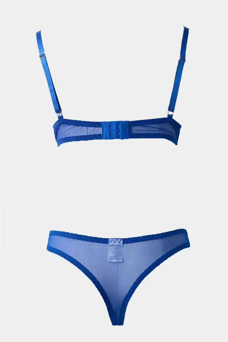 Blue Floral Embroidery Lingerie Set