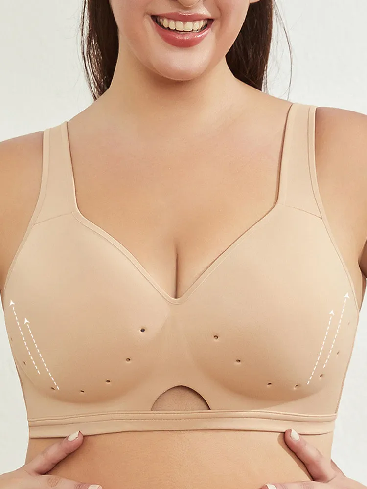 Breathable Hollow-Cup Smooth U-Back Bra with Wide Straps