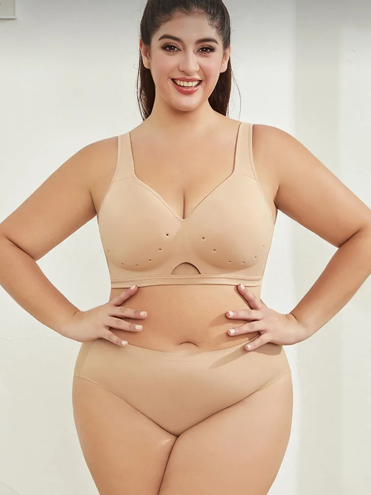 Breathable Hollow-Cup Smooth U-Back Bra with Wide Straps