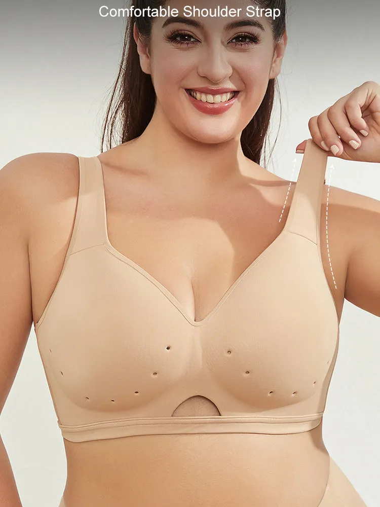 Breathable Hollow-Cup Smooth U-Back Bra with Wide Straps