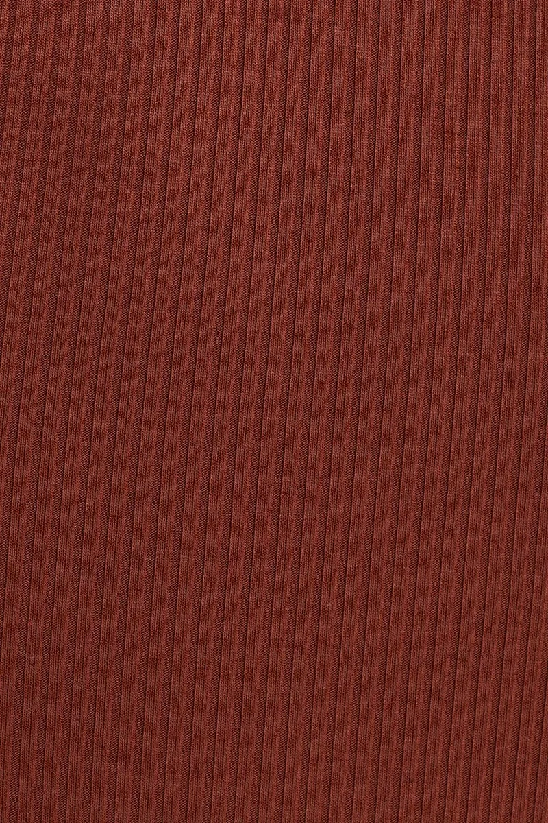 Brown Short Sleeve Rib Jersey V Neck Bodysuit
