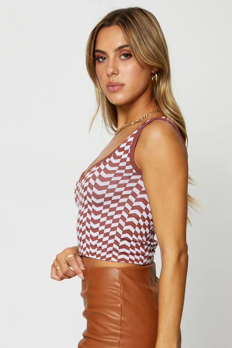 Check Tank Top Sleeveless Sweetheart Seamless