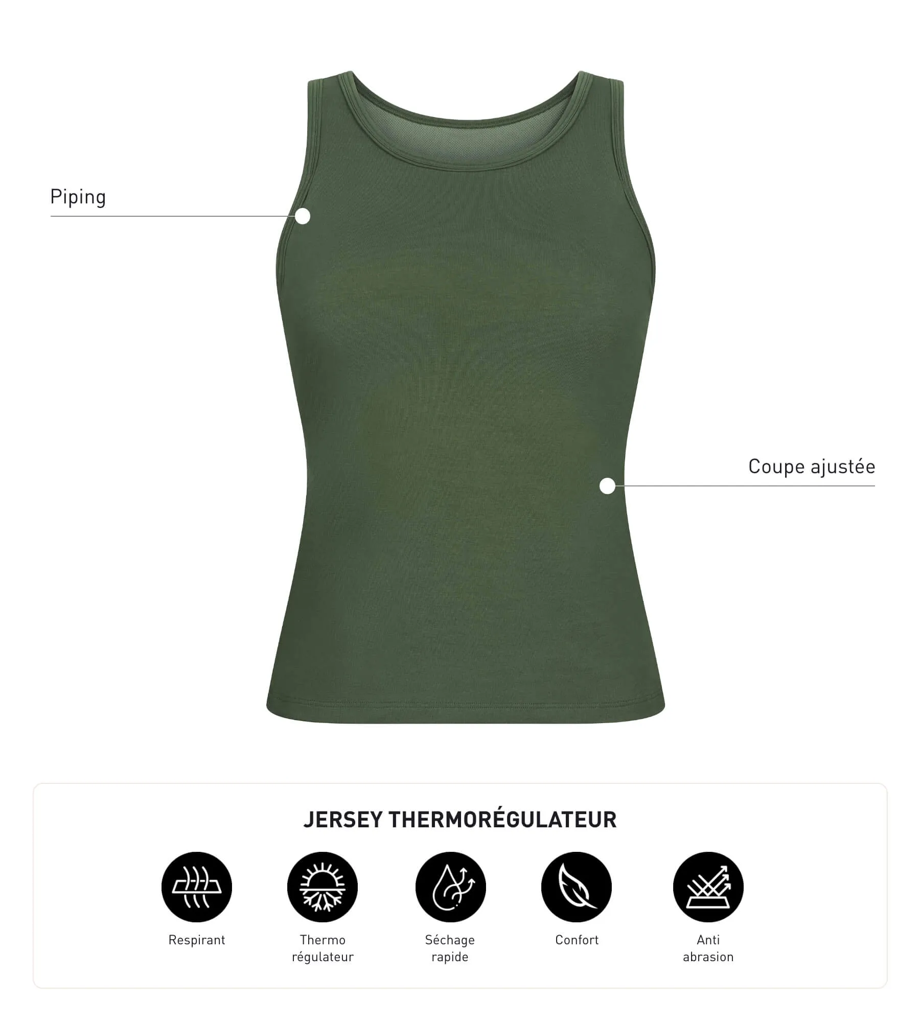 Débardeur de sport femme thermorégulateur en jersey Kaki Dim Move