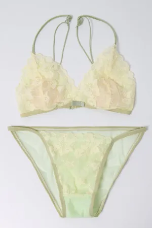 Green Floral Embroidery Lingerie Set