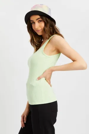 Green Ribbed Scoop Neck Top
