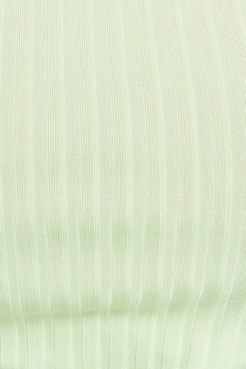 Green Ribbed Scoop Neck Top