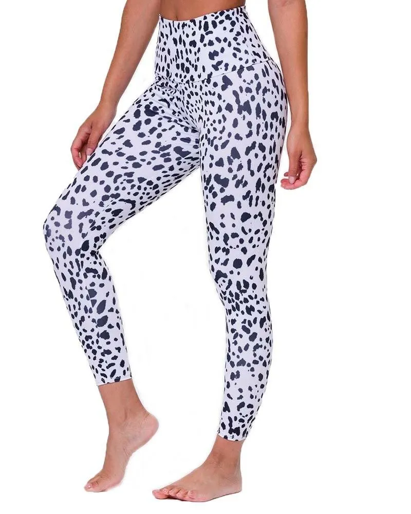 High Basic Midi White Cheetah Legging