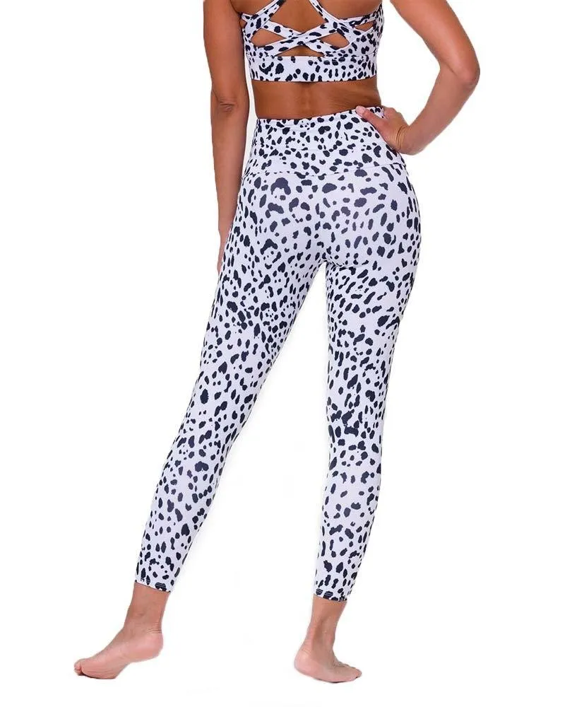 High Basic Midi White Cheetah Legging