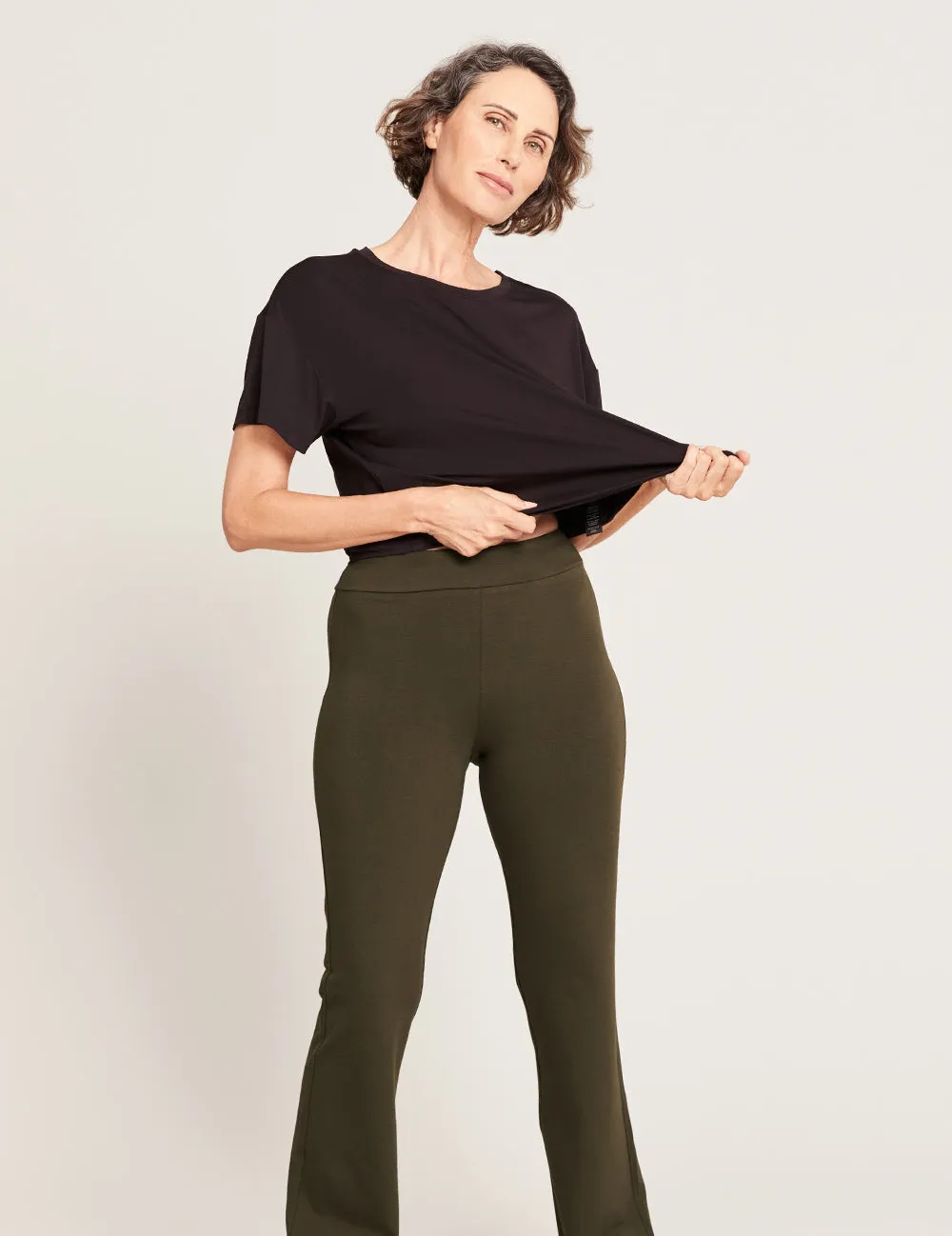 High Waist Flare Pants - Dark Olive
