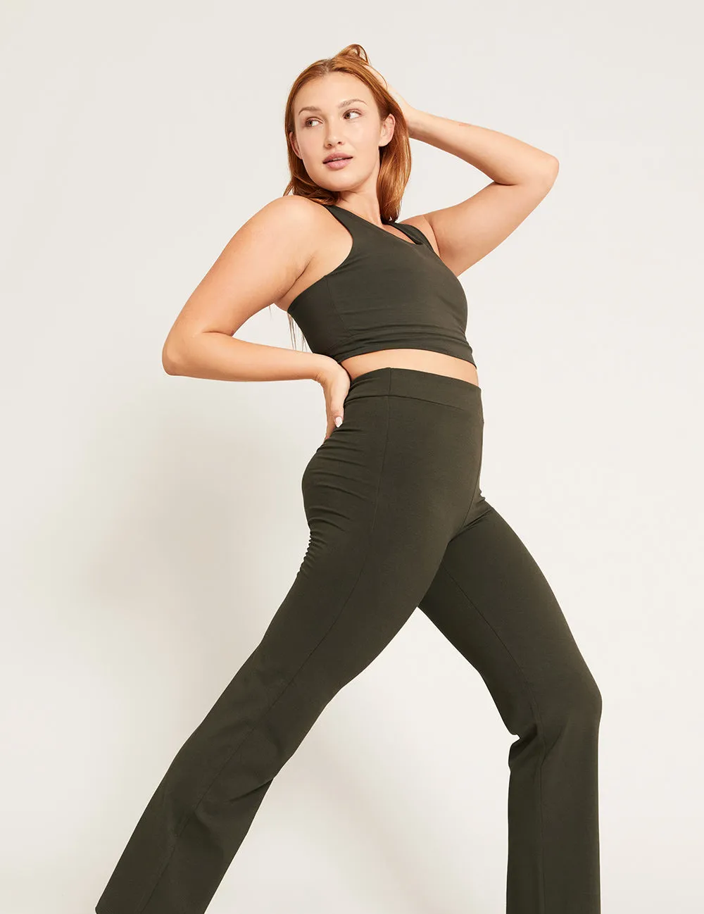 High Waist Flare Pants - Dark Olive