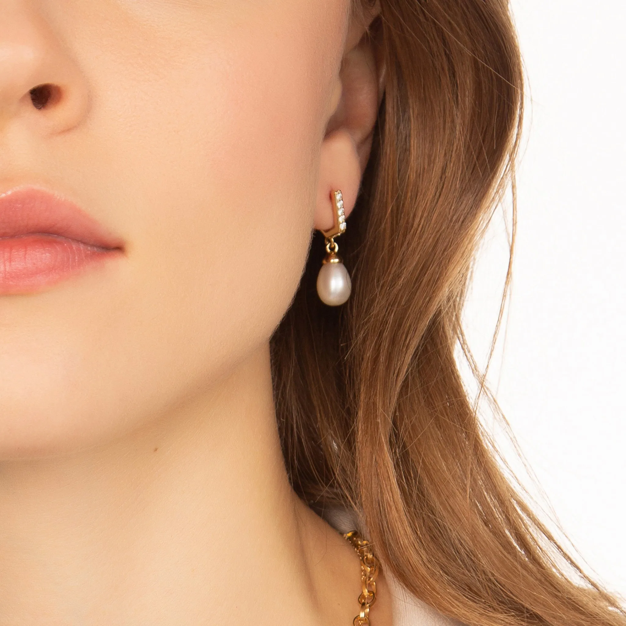 Infinity Huggie & Pearl Drop Earrings