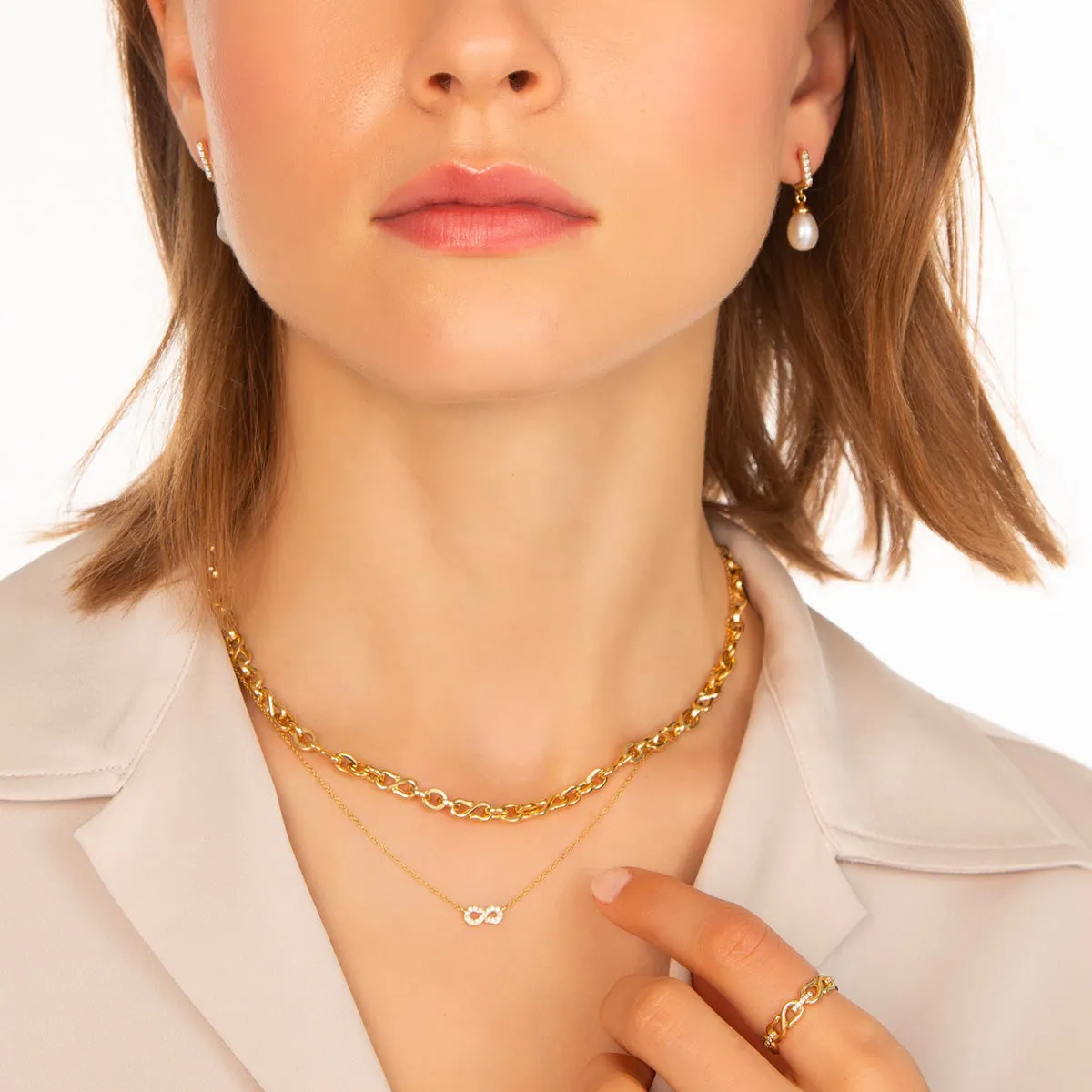 Infinity Huggie & Pearl Drop Earrings