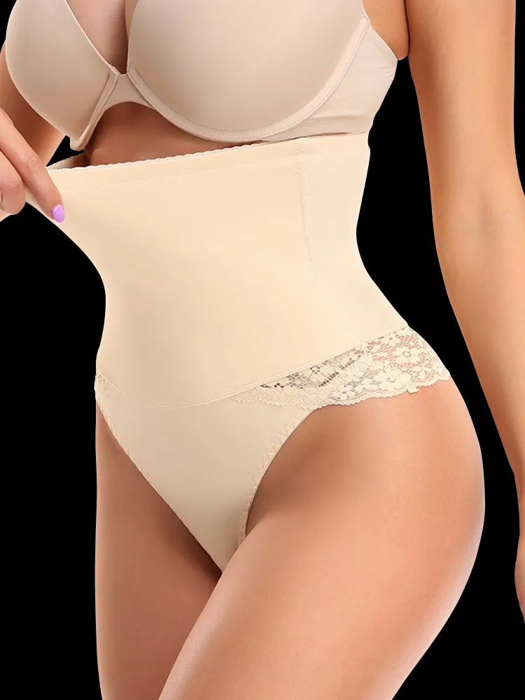 Lace Seamless Tummy Control High-Waist Thong Shaper Shorts