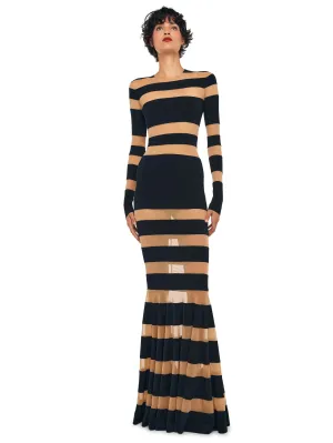 Long Dress with Black/Nude Mesh Inserts