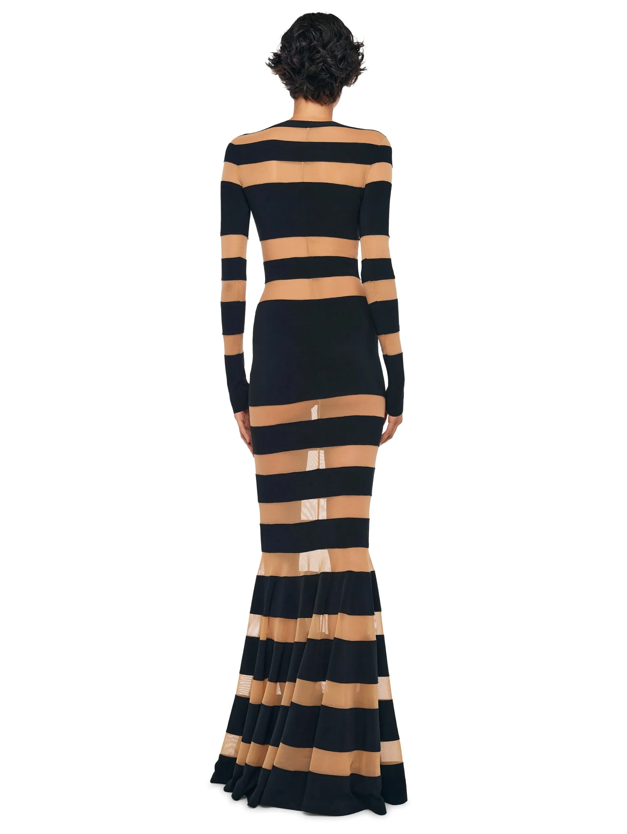 Long Dress with Black/Nude Mesh Inserts