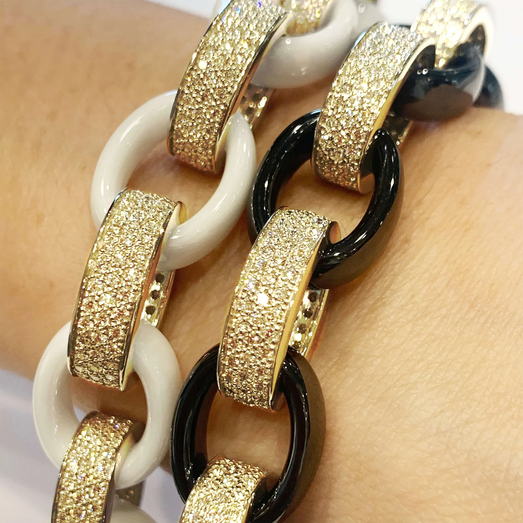 Marilyn Black Ceramic and Pave Diamond Link Bracelet