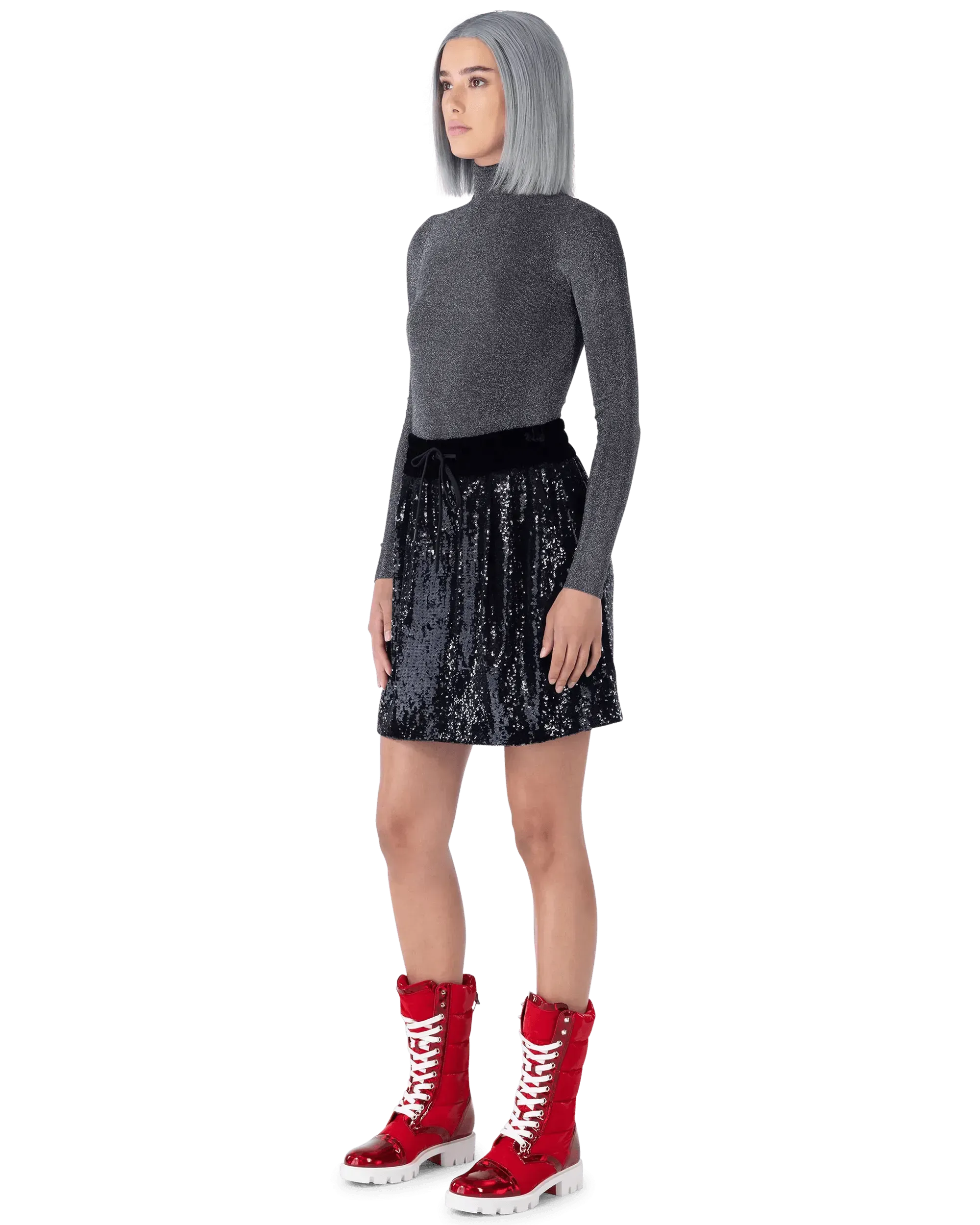 Metallic Lurex Ribbed Turtleneck