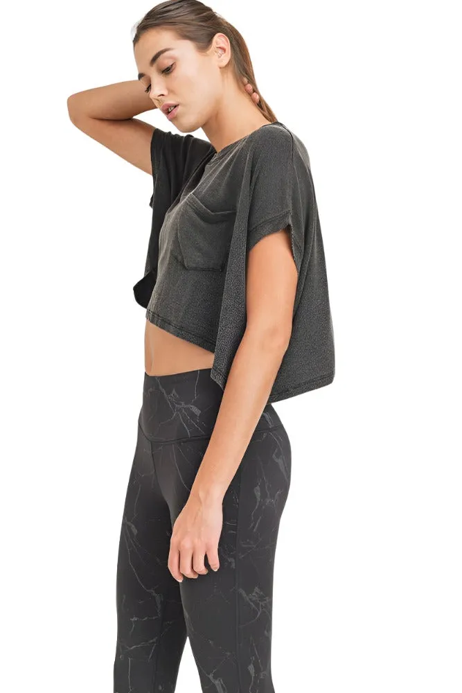 Mono B Crop Mineral Wash Short Sleeve Pocket Top KT11734