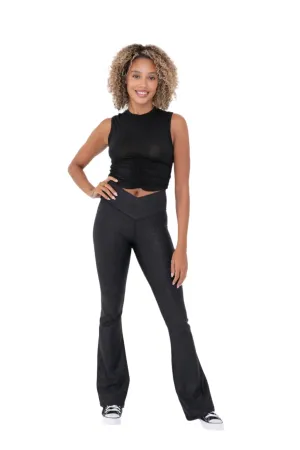 Mono B Leather Look Crossover Flared Legging BP641
