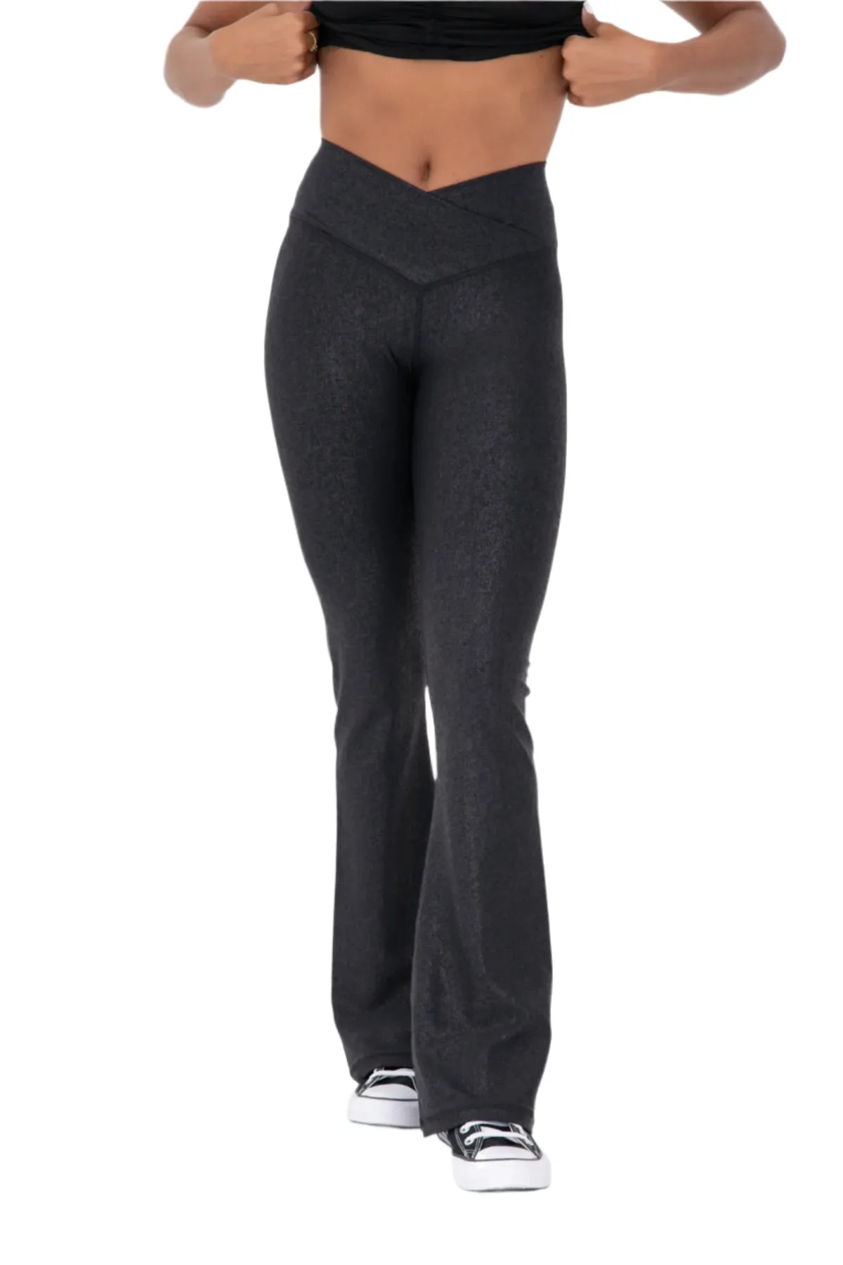 Mono B Leather Look Crossover Flared Legging BP641