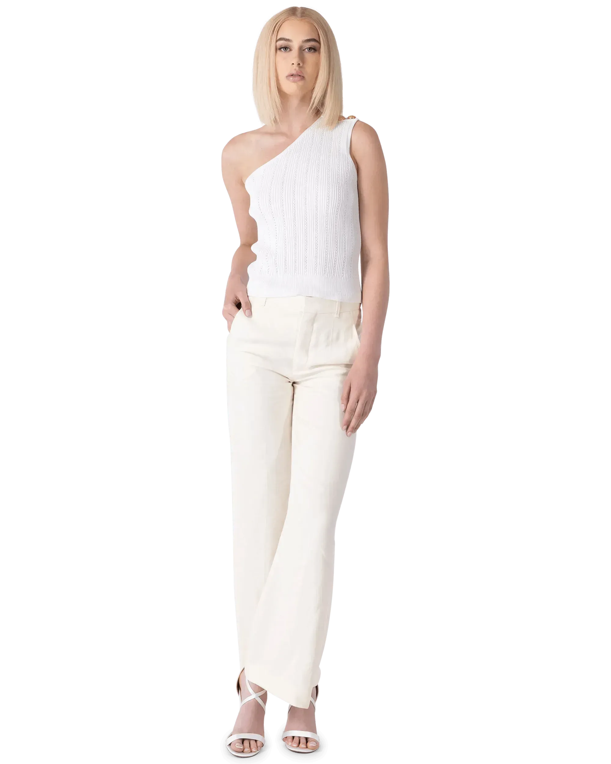 One-Shoulder 3 Button Knit Top