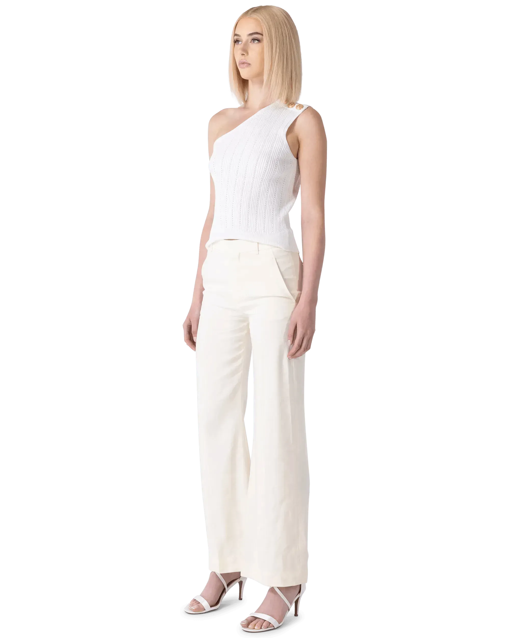 One-Shoulder 3 Button Knit Top