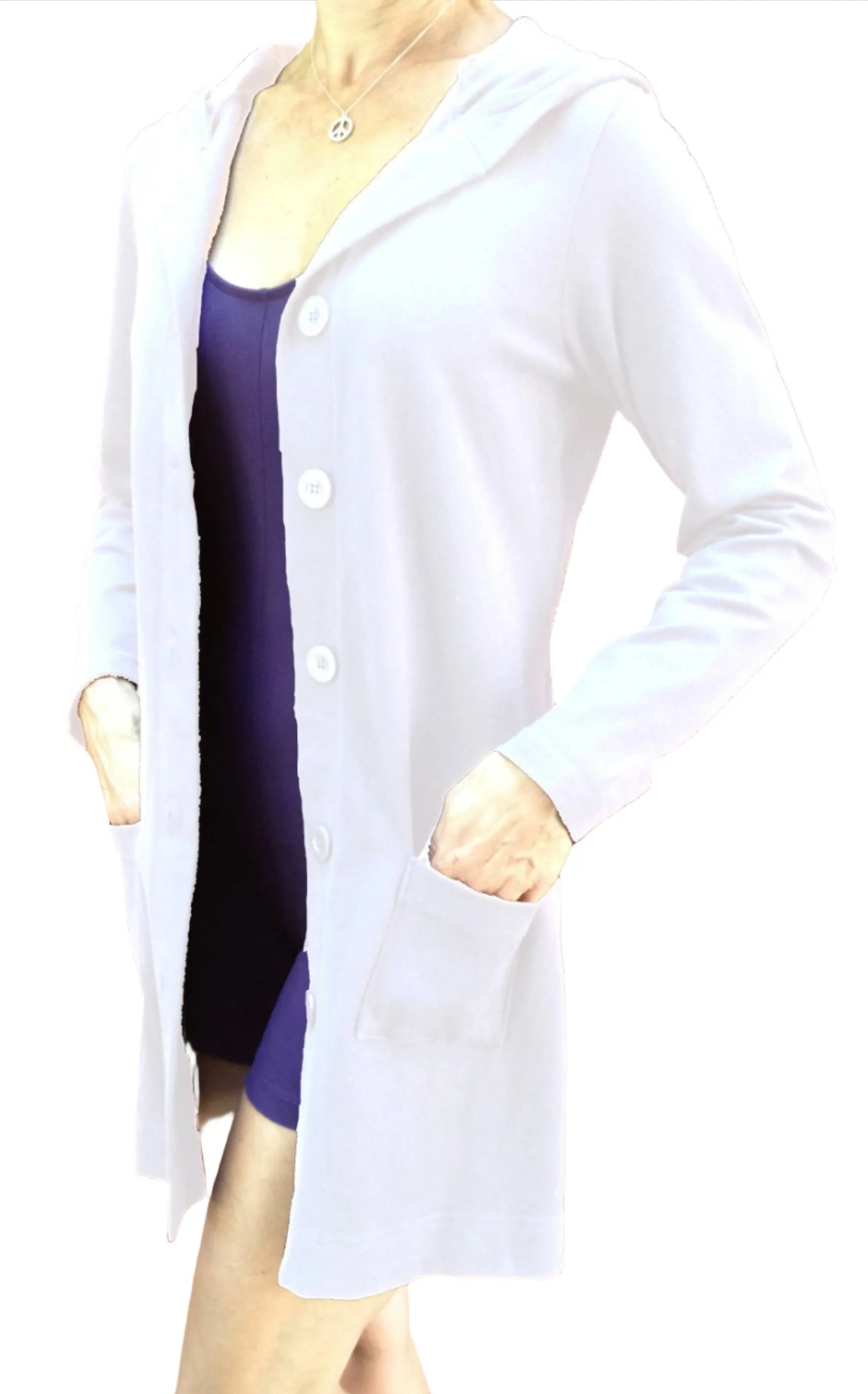 One Step Ahead Brushed Supplex Long Button Front Hooded Jacket 2629