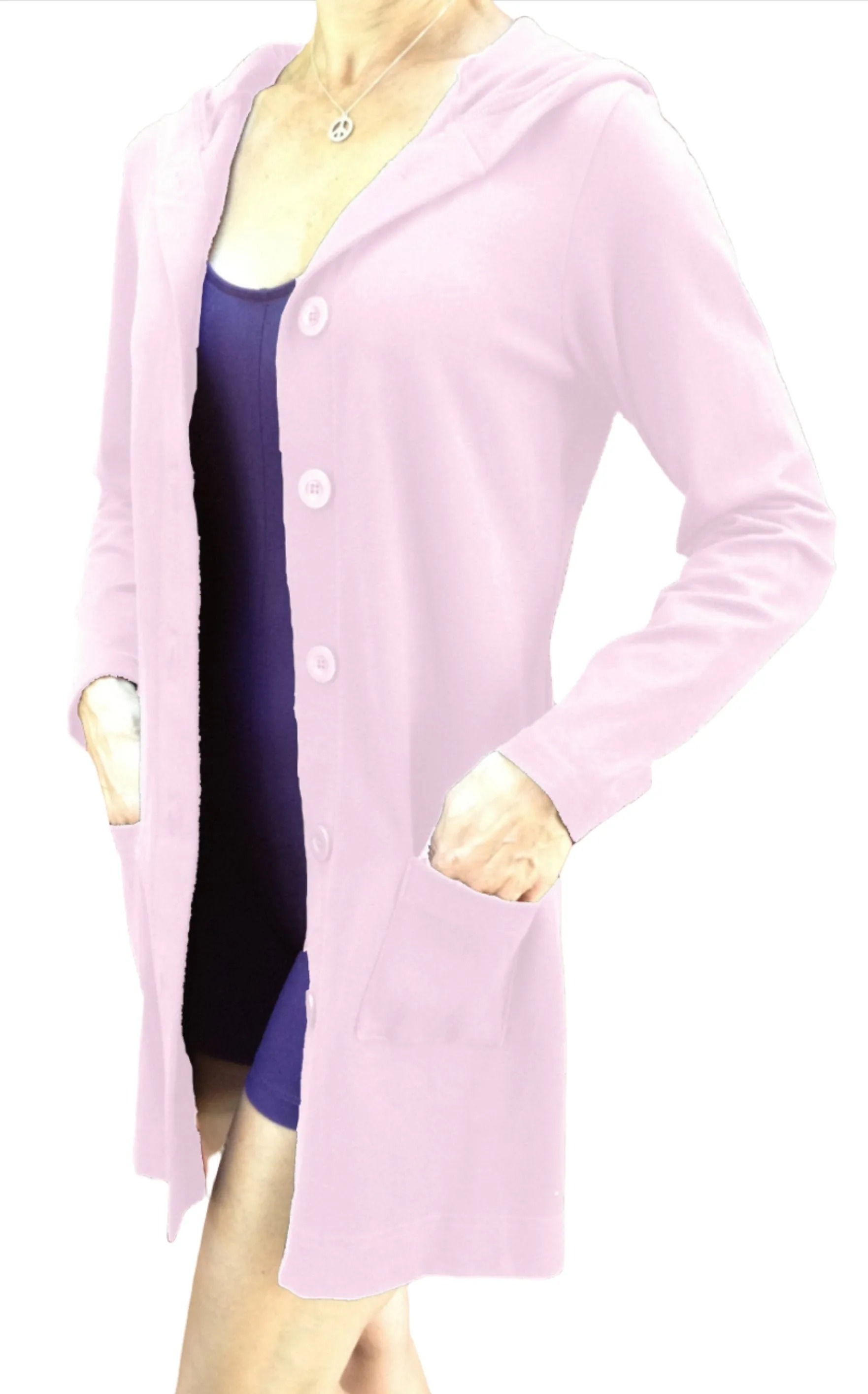 One Step Ahead Brushed Supplex Long Button Front Hooded Jacket 2629
