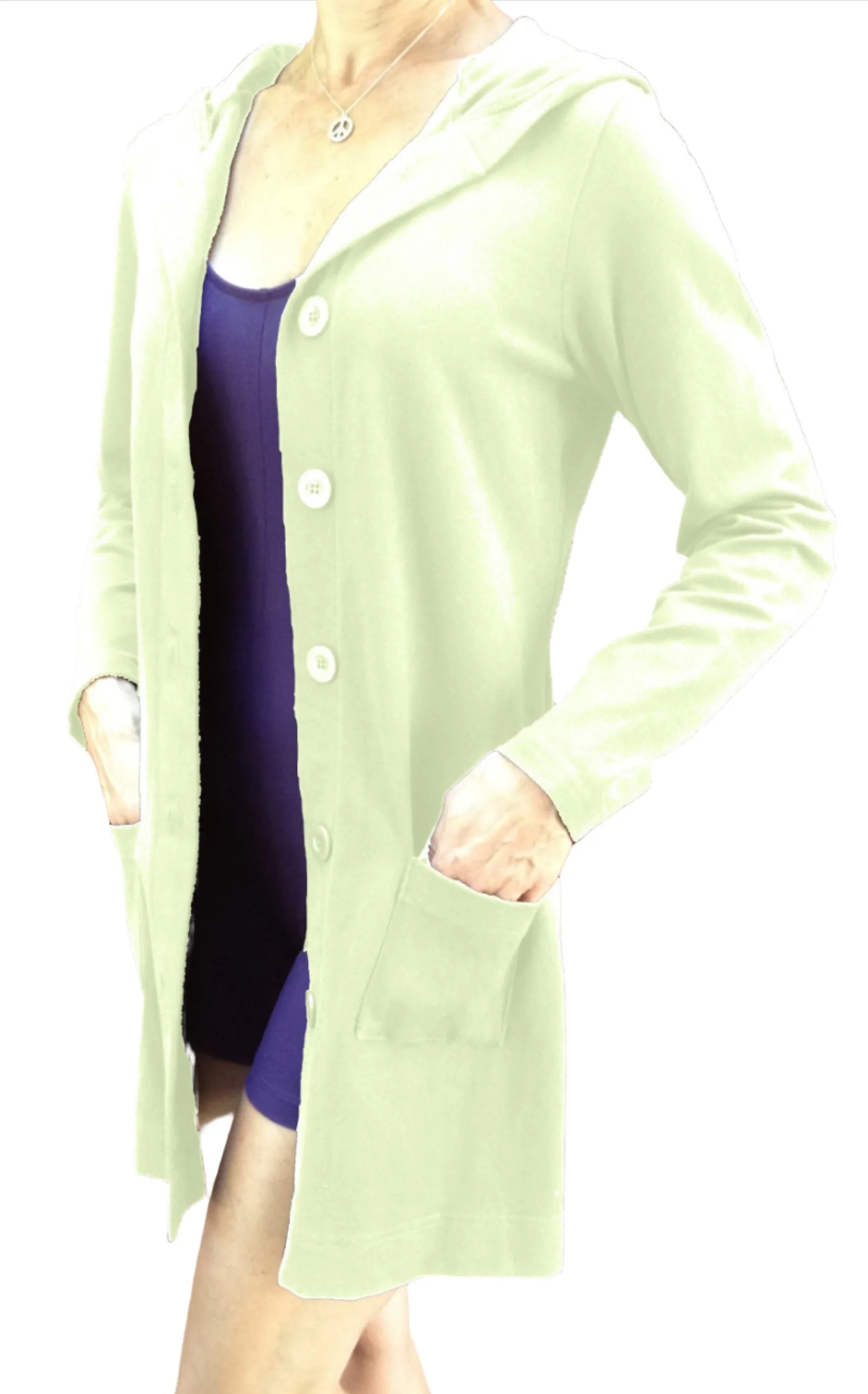 One Step Ahead Brushed Supplex Long Button Front Hooded Jacket 2629