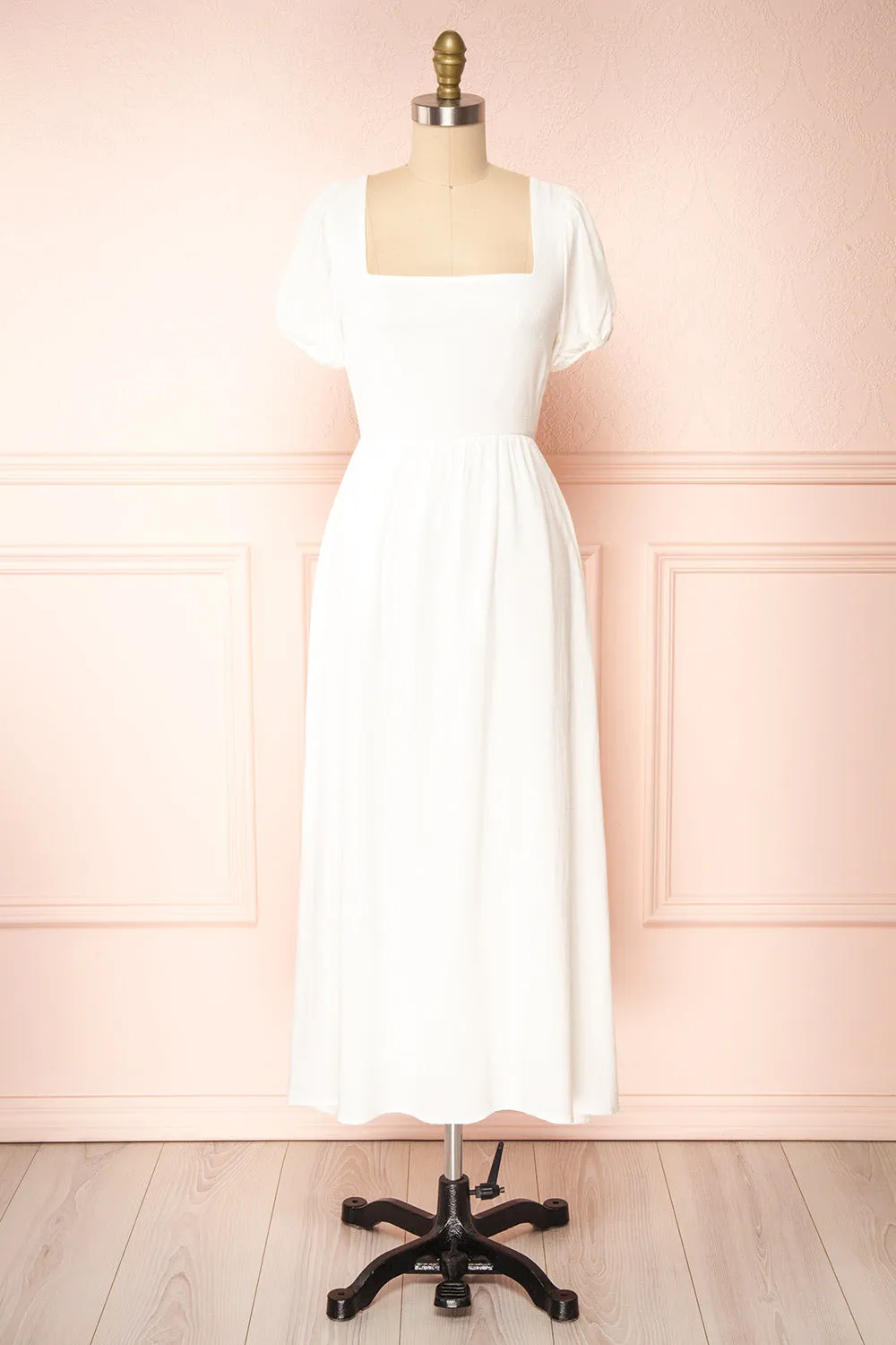 Pamua | Open Back Midi Dress w/ Puffy Sleeves