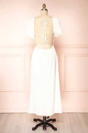 Pamua | Open Back Midi Dress w/ Puffy Sleeves