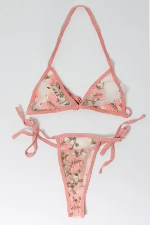 Pink Butterfly Embroidery Lingerie Set